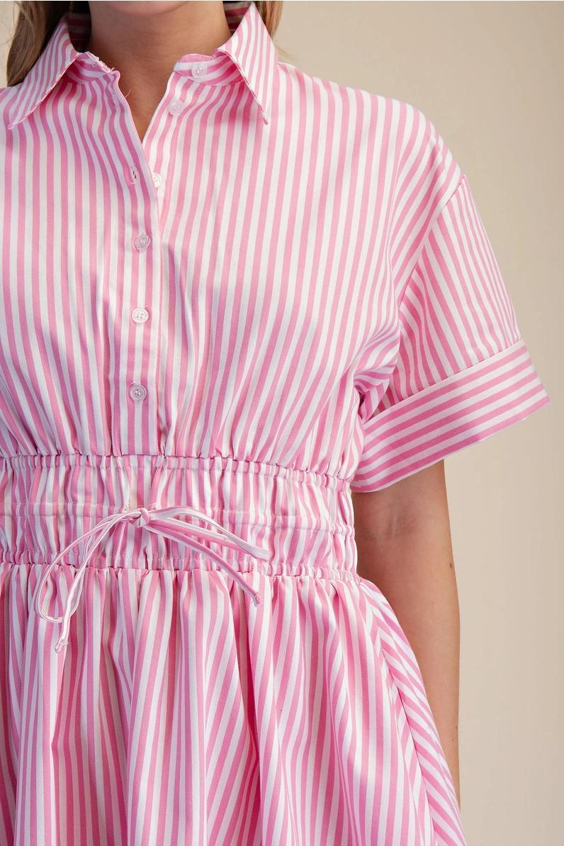 Pink and White Striped Mini Dress