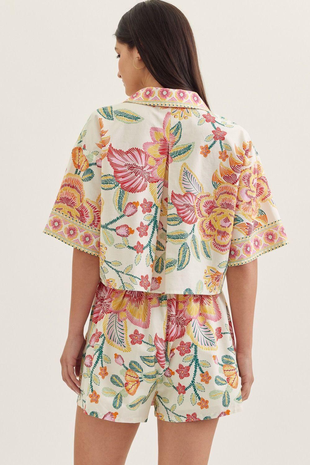 Pink Botanical Print Top