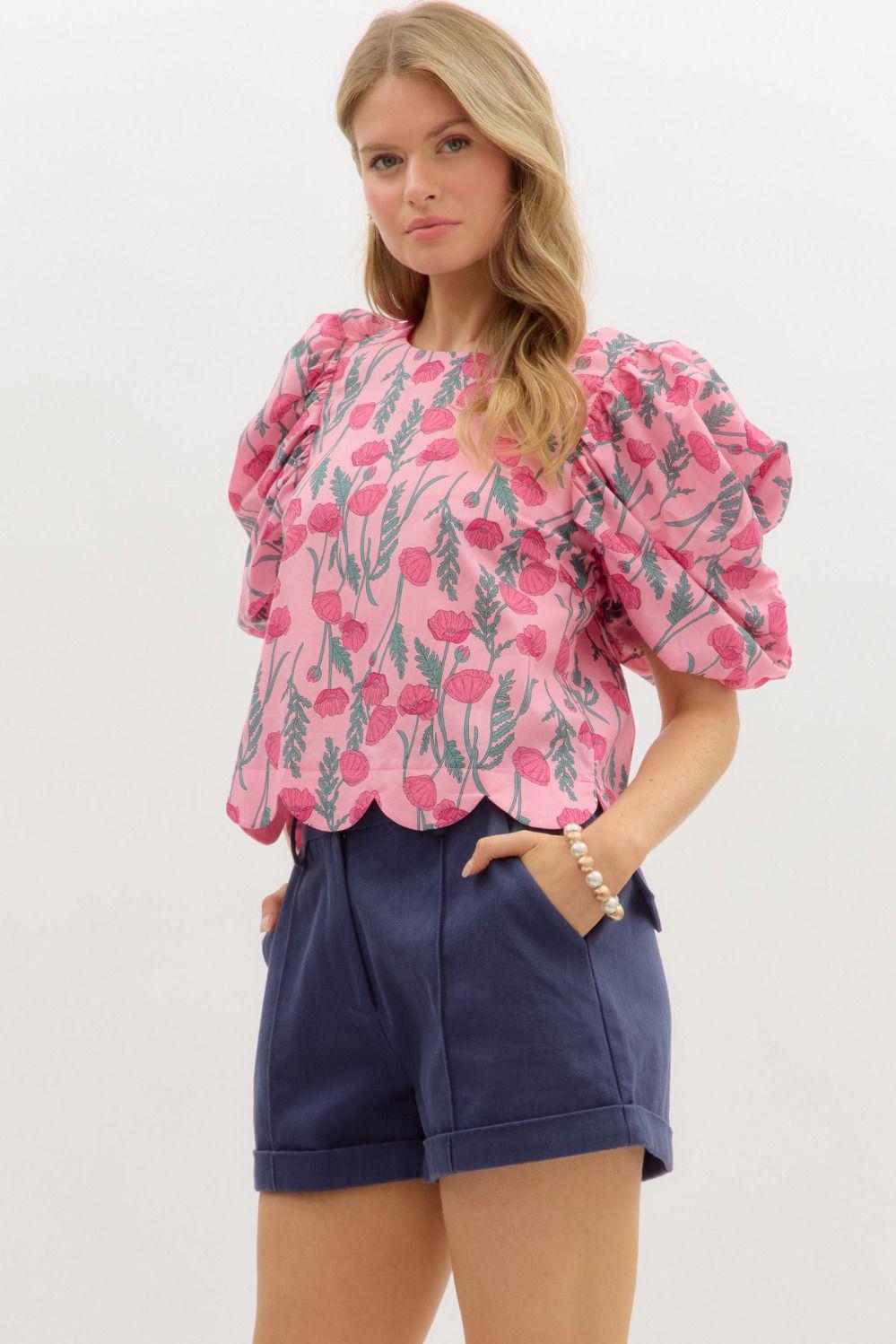 Pink Scallop Hem Top
