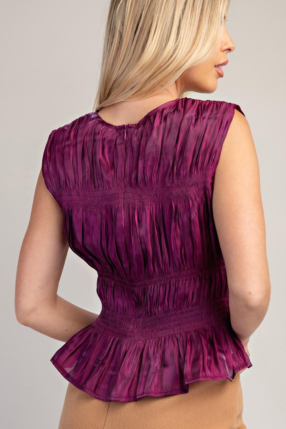 Plum Smocked Satin Top