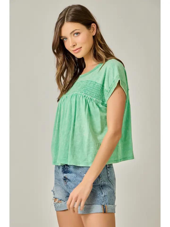 Apple Green Smocked Slub Shirt