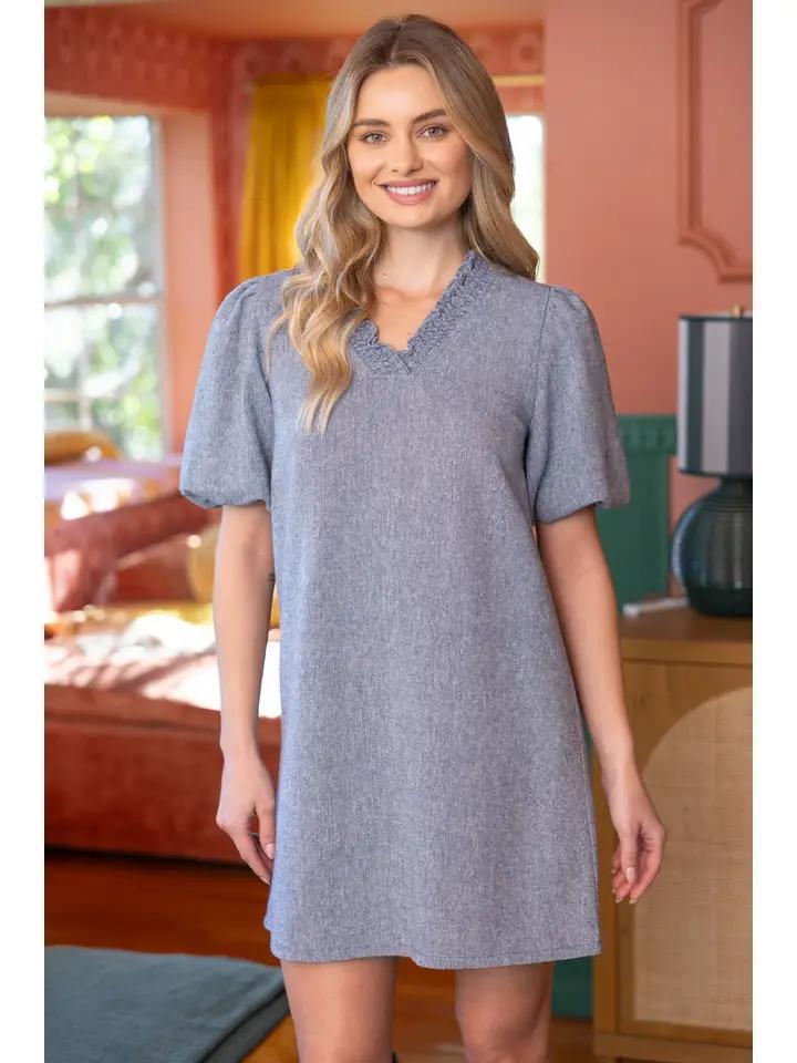 Denim Blue Smocked Denim Mini Dress
