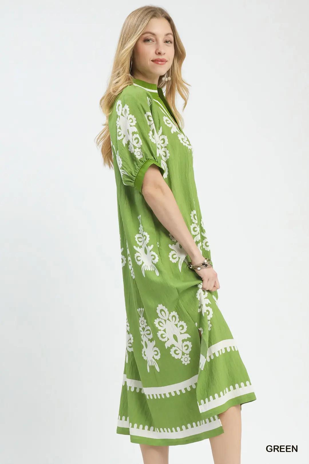 Green Bordered Midi Dress