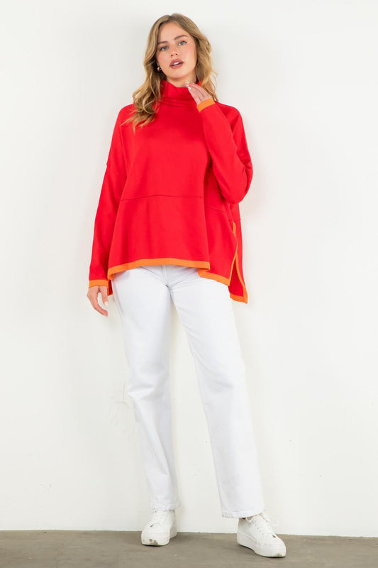 Red Trimmed in Orange Knit Sweater