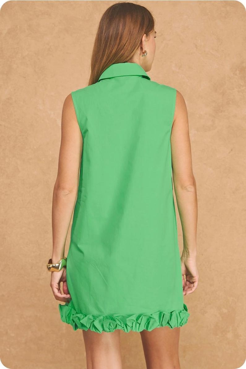 Green Ruffled Edge Mini Dress