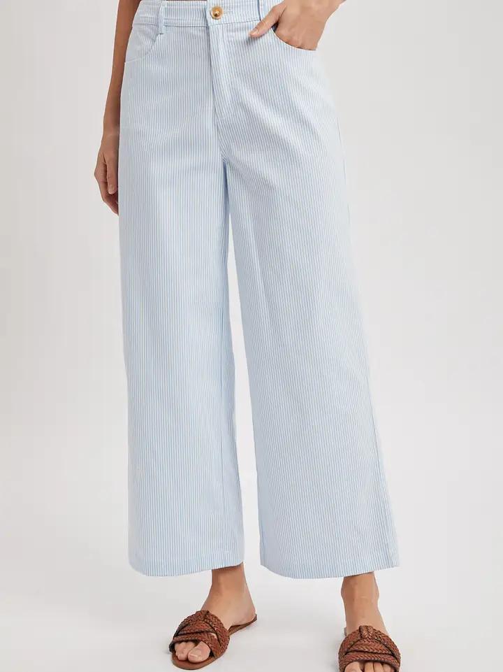 Sky and White Striped Wide Leg Pant