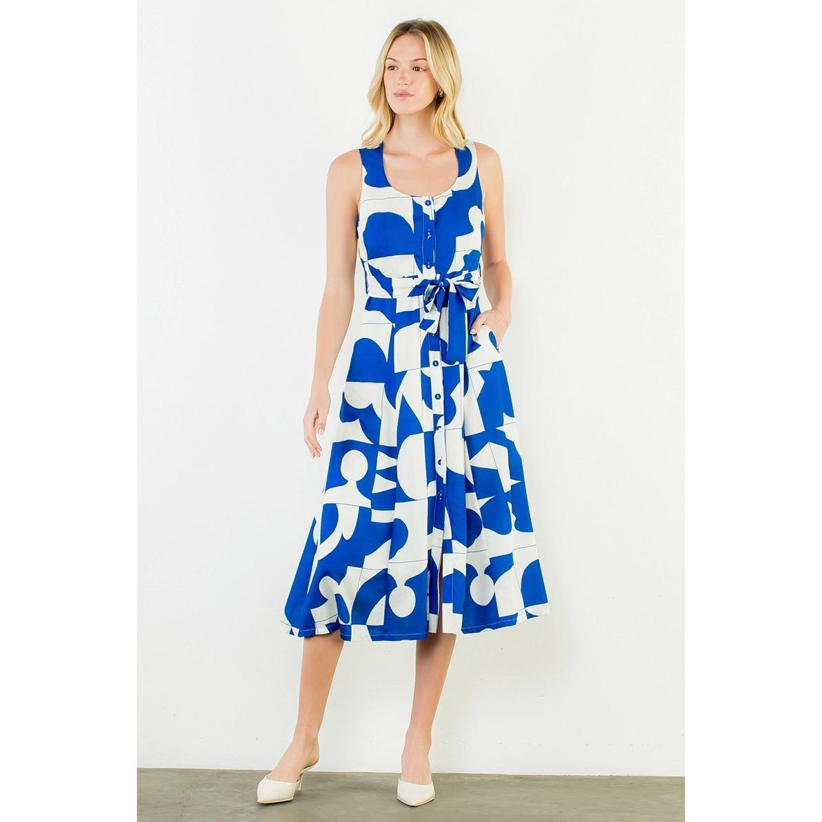 Royal Blue and Off White Geometric Dress