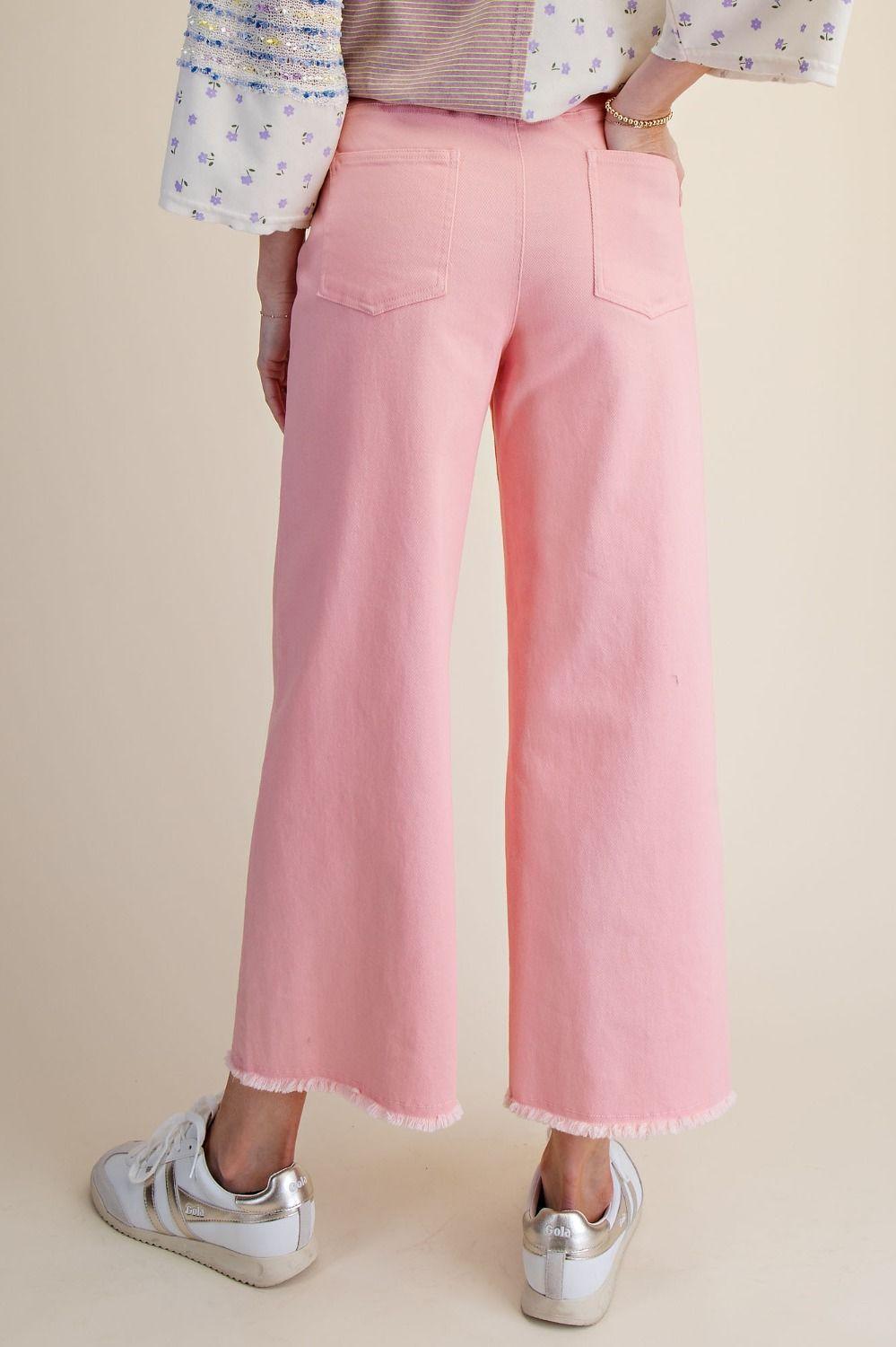 Powder Pink Button Front Twill Pant