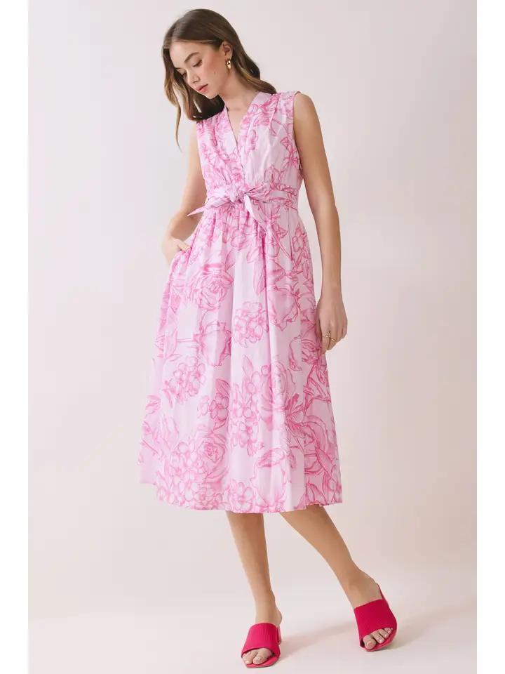 Pink Floral Midi Dress