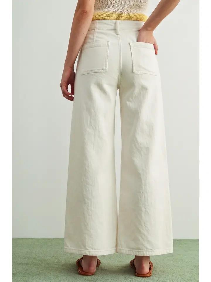 White Vertical Seam Stretch Pants