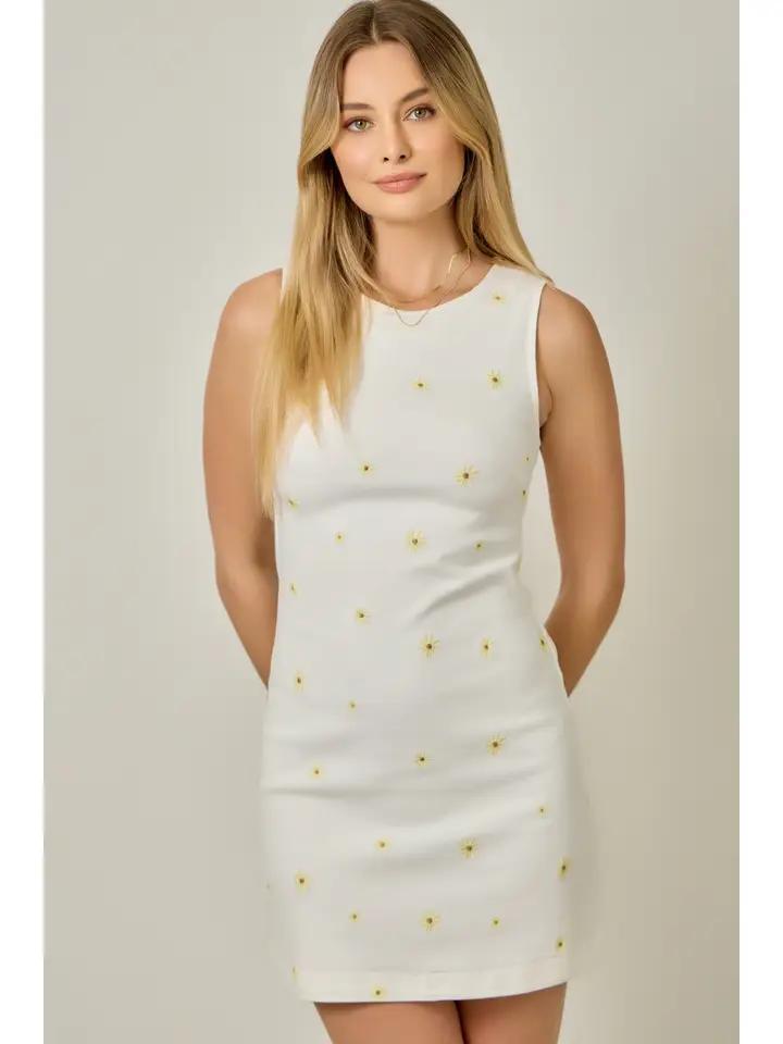Ivory Daisy Stretch Denim Dress
