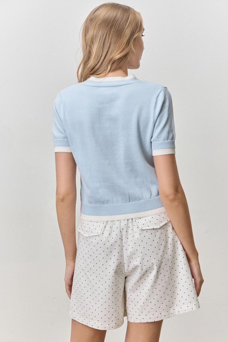 Ivory and Lt Blue Sweater Top