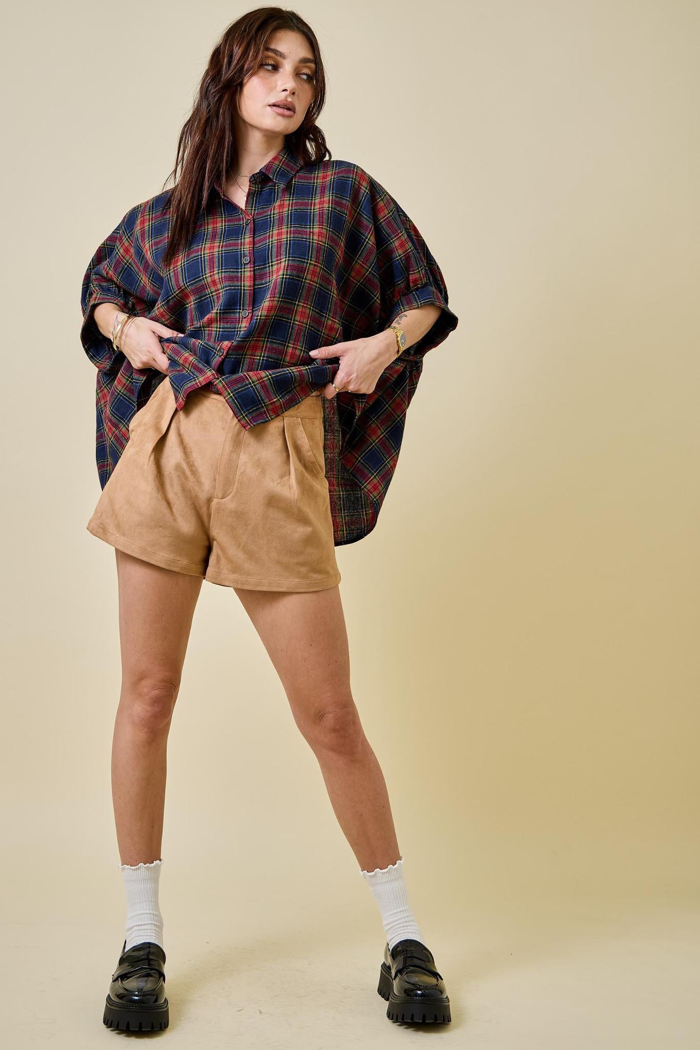 Navy Multi Oversized Plaid Shirt