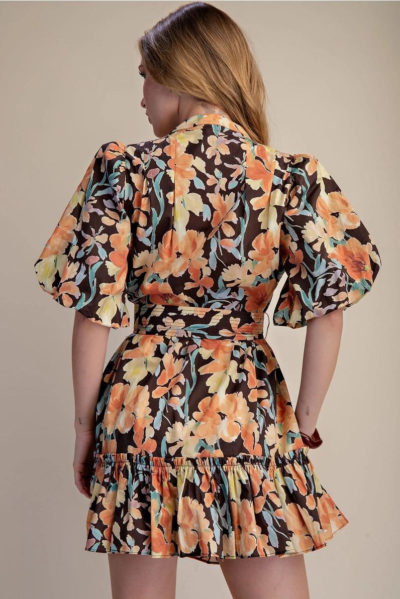 Brown Romantic Ruffle Mini Dress