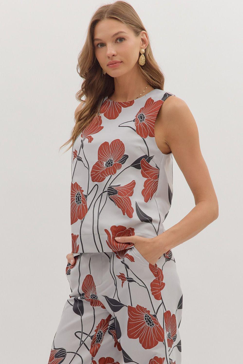 Silver Floral Pants Set