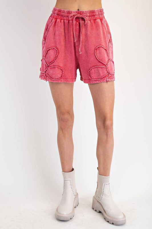 Boho Red Flower Patched shorts