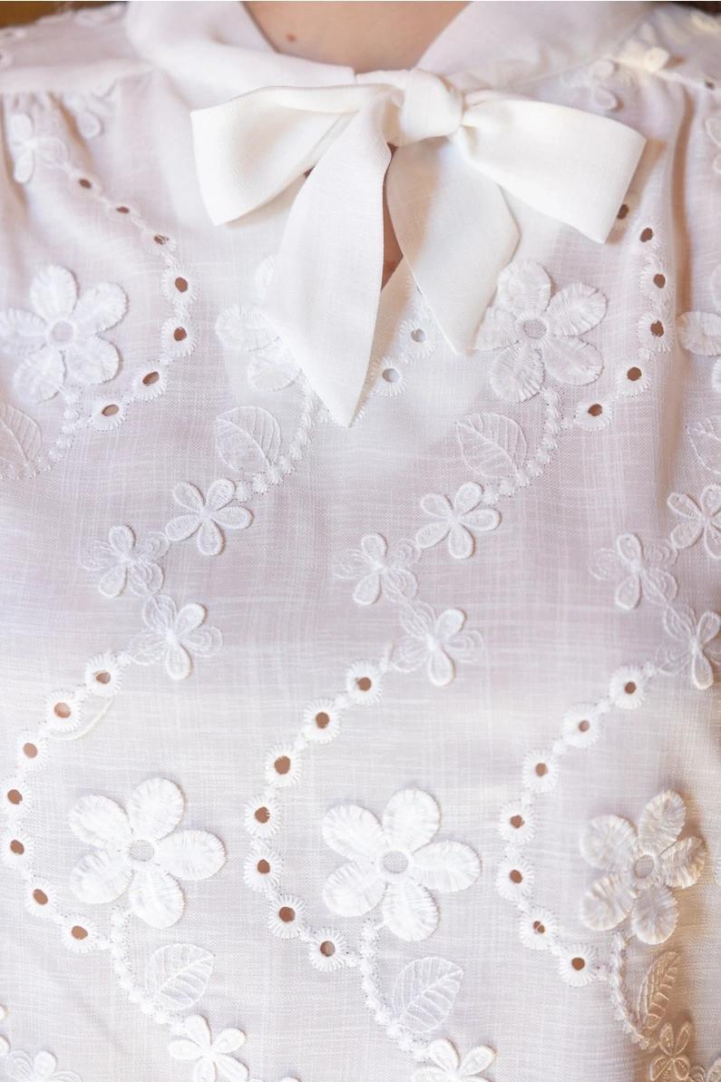 White Self Tie Eyelet Top