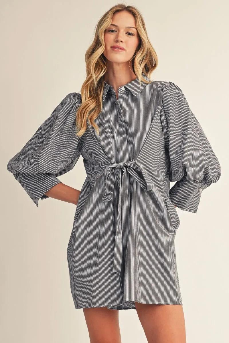 Denim Colored Pinstripe Dress