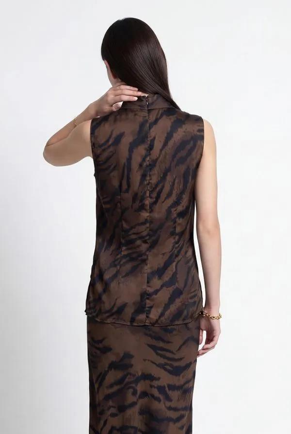 Brown and Taupe Animal Print Draped Top