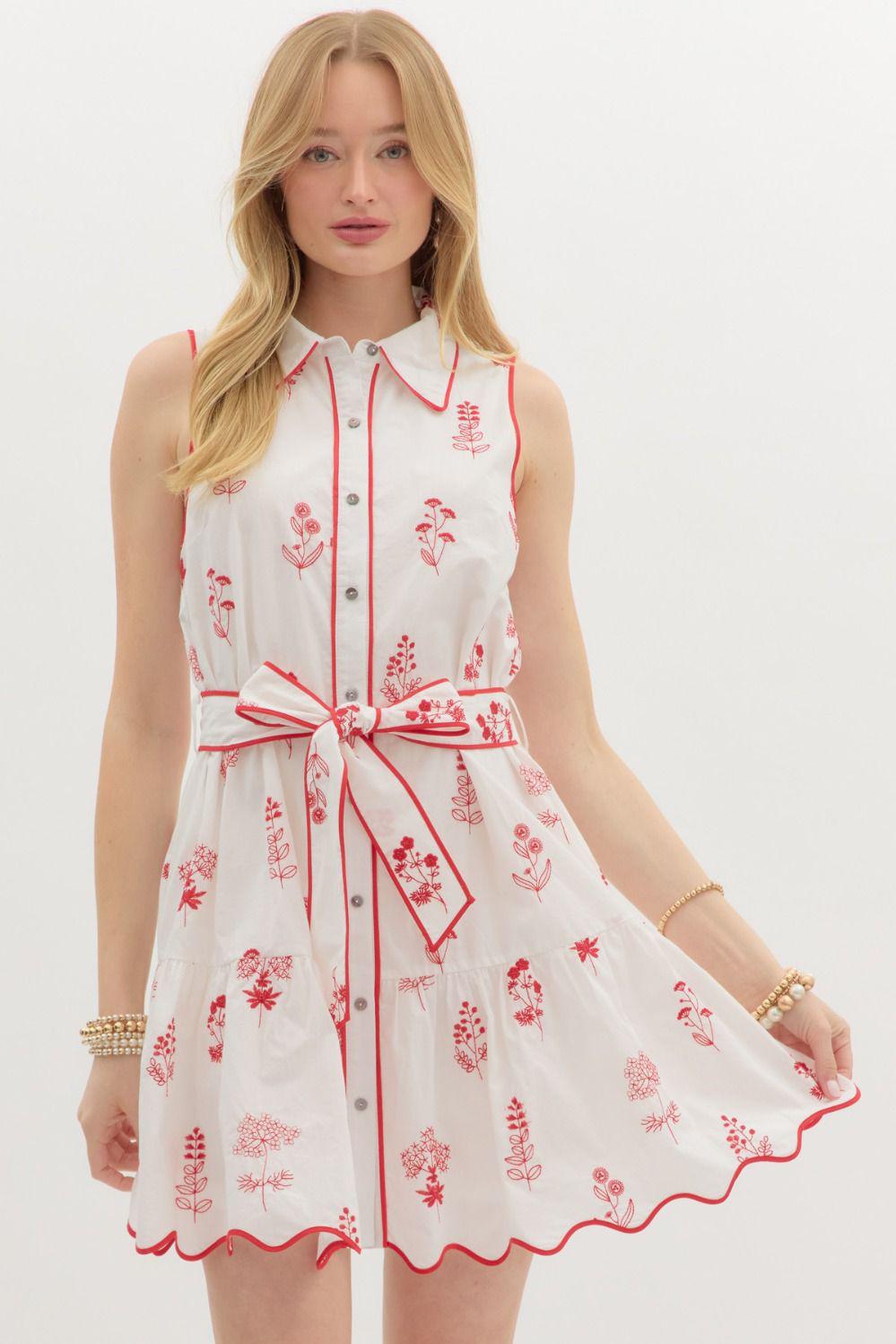 Red Embroidered Sleeveless Mini