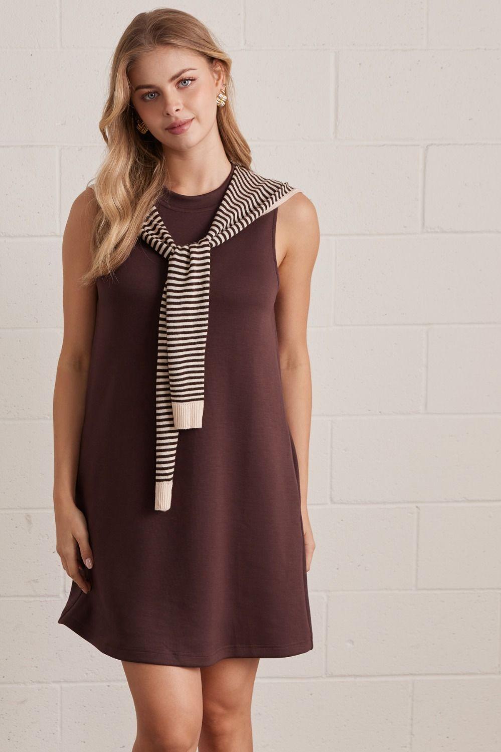 Brown with Scarf Detail Mini Dress