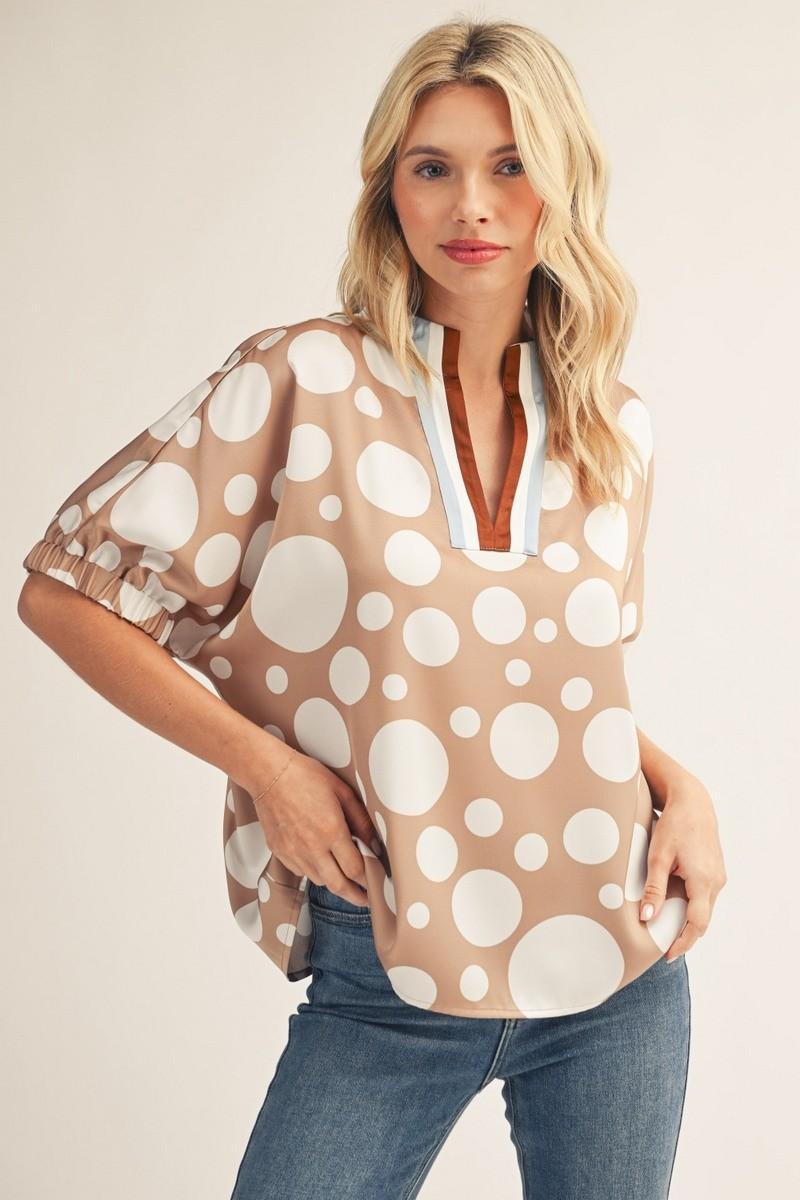 Taupe Polka Dot Satin Top
