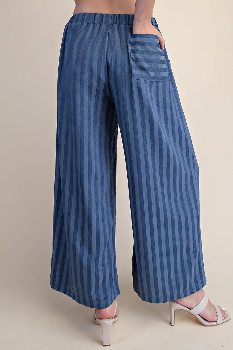 Indigo Striped Tie Puff Set