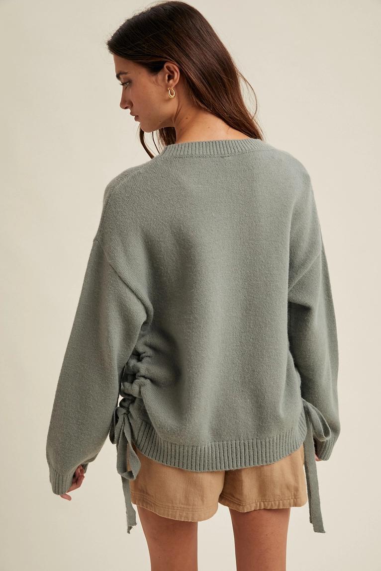 Grey Mint Side Ruched Sweater