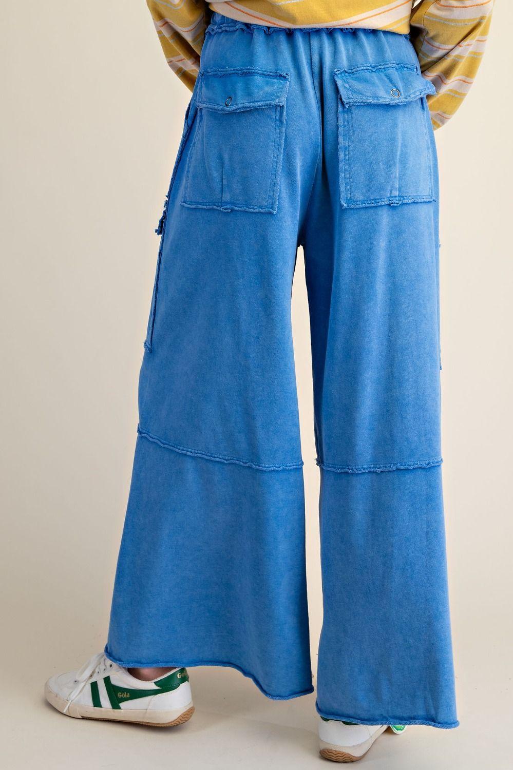 Cadet Blue Washed Terry Cargo Pants