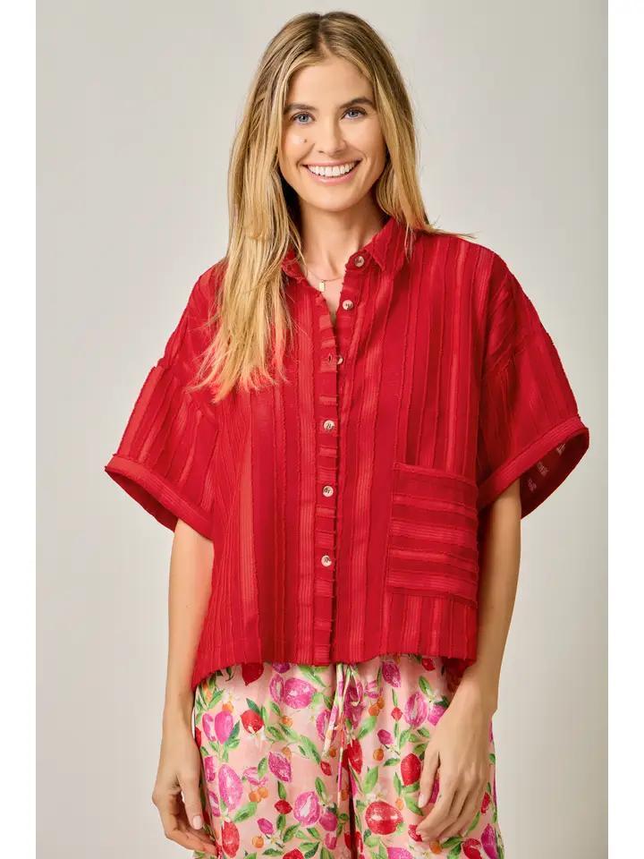Pepper Red Textured Oversized Top