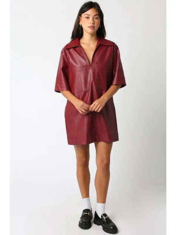 Burgundy Vegan Leather Dress