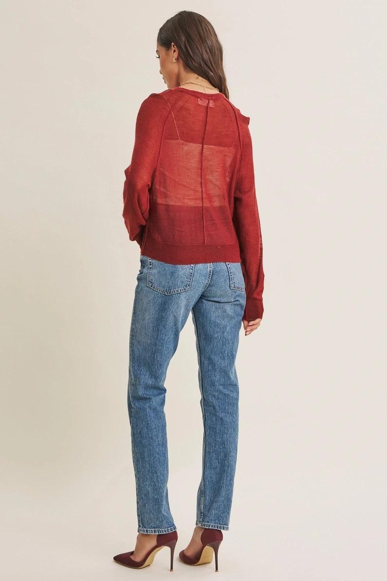 Sangria Red Layering Sheer Sweater