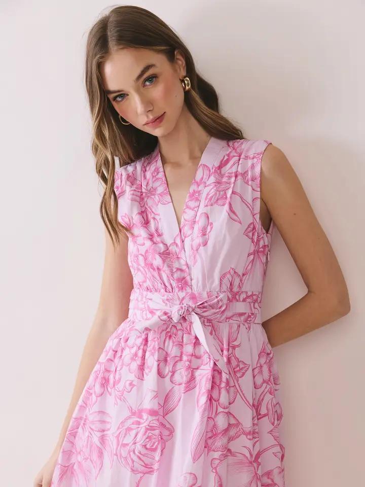 Pink Floral Midi Dress