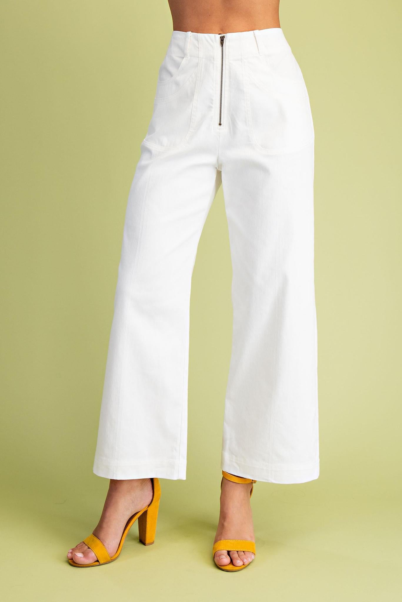Winter White Exposed Zipper Pants