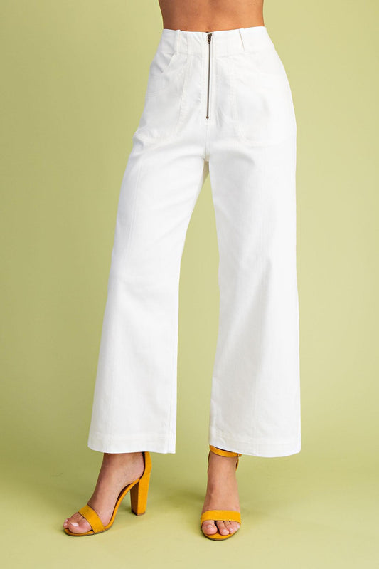 Winter White Exposed Zipper Pants