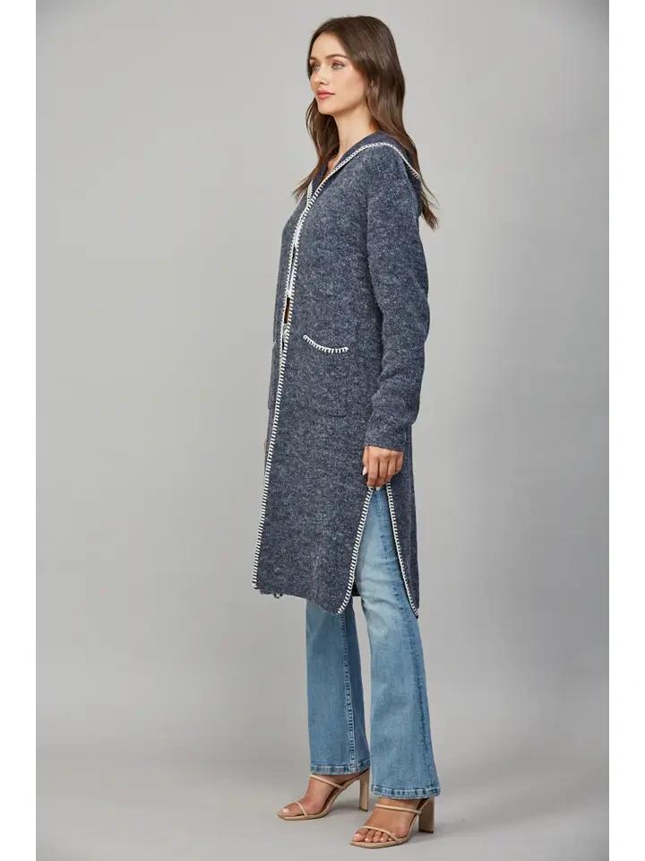 Dusty Navy Whipstitch Edge Cardigan
