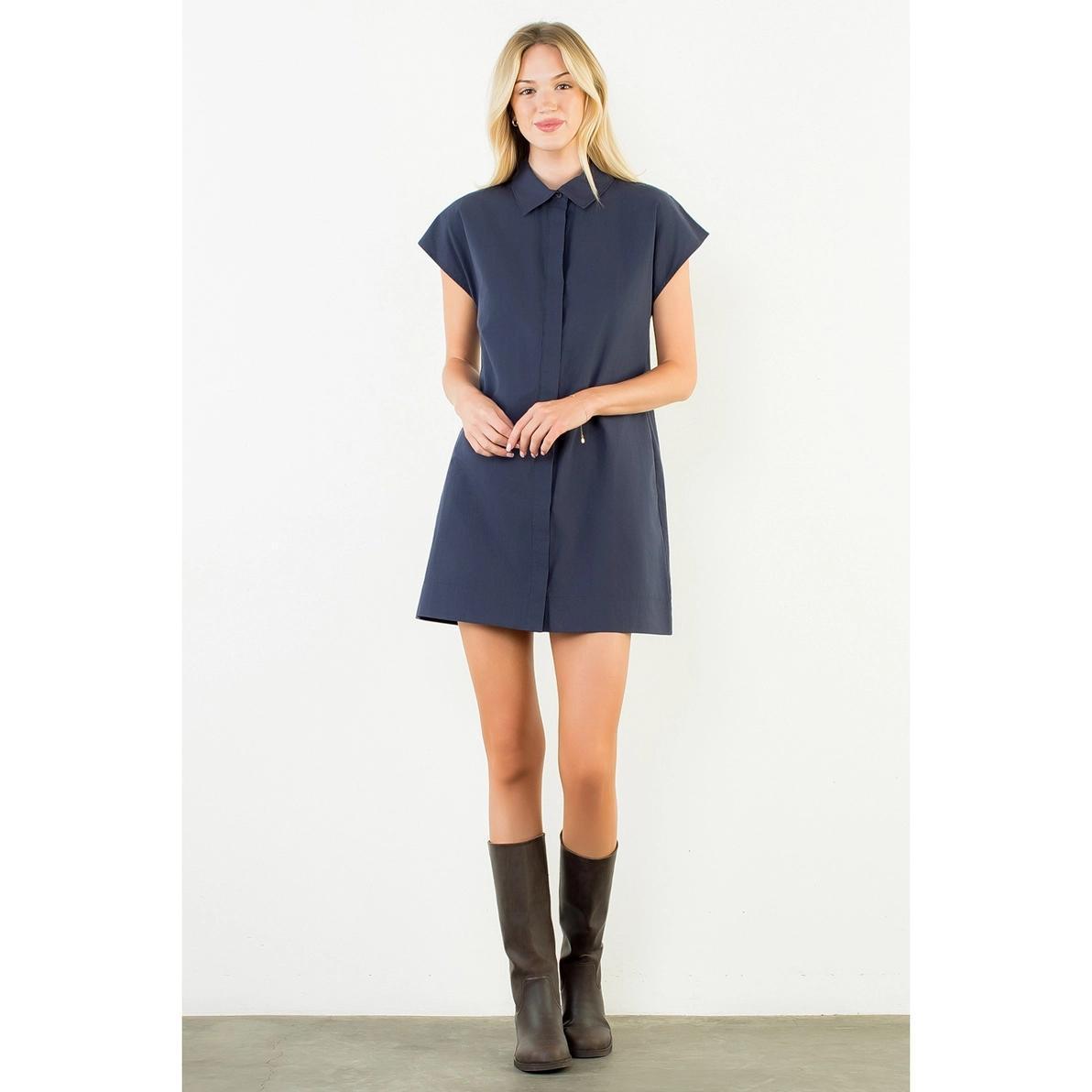 Navy Collared Button Down Dress