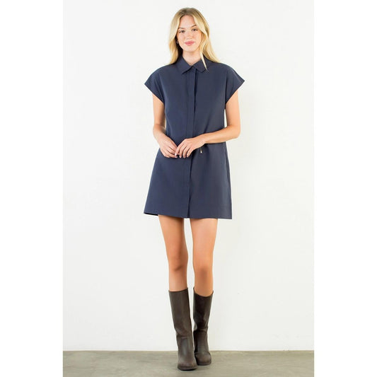 Navy Collared Button Down Dress