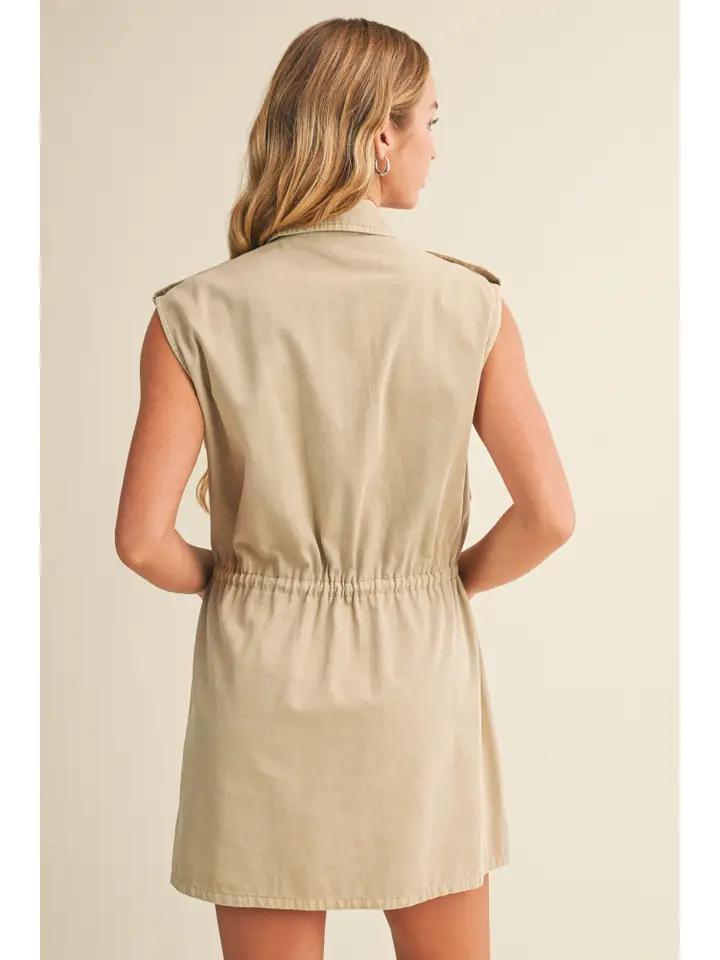 Latte Sleeveless Shirt Dress