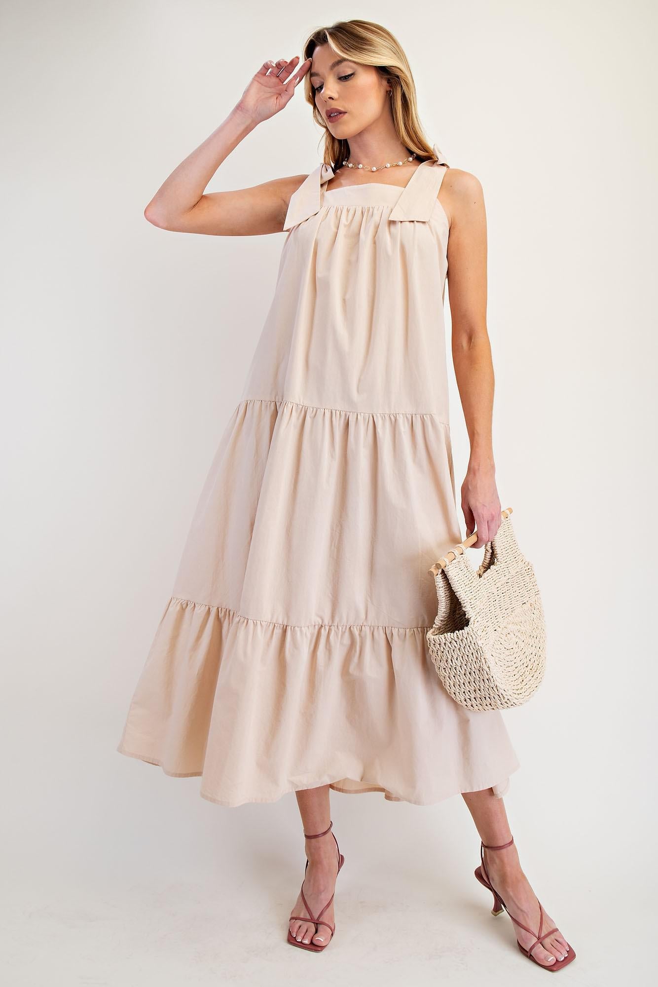 Khaki Cotton Poplin Maxi Dress