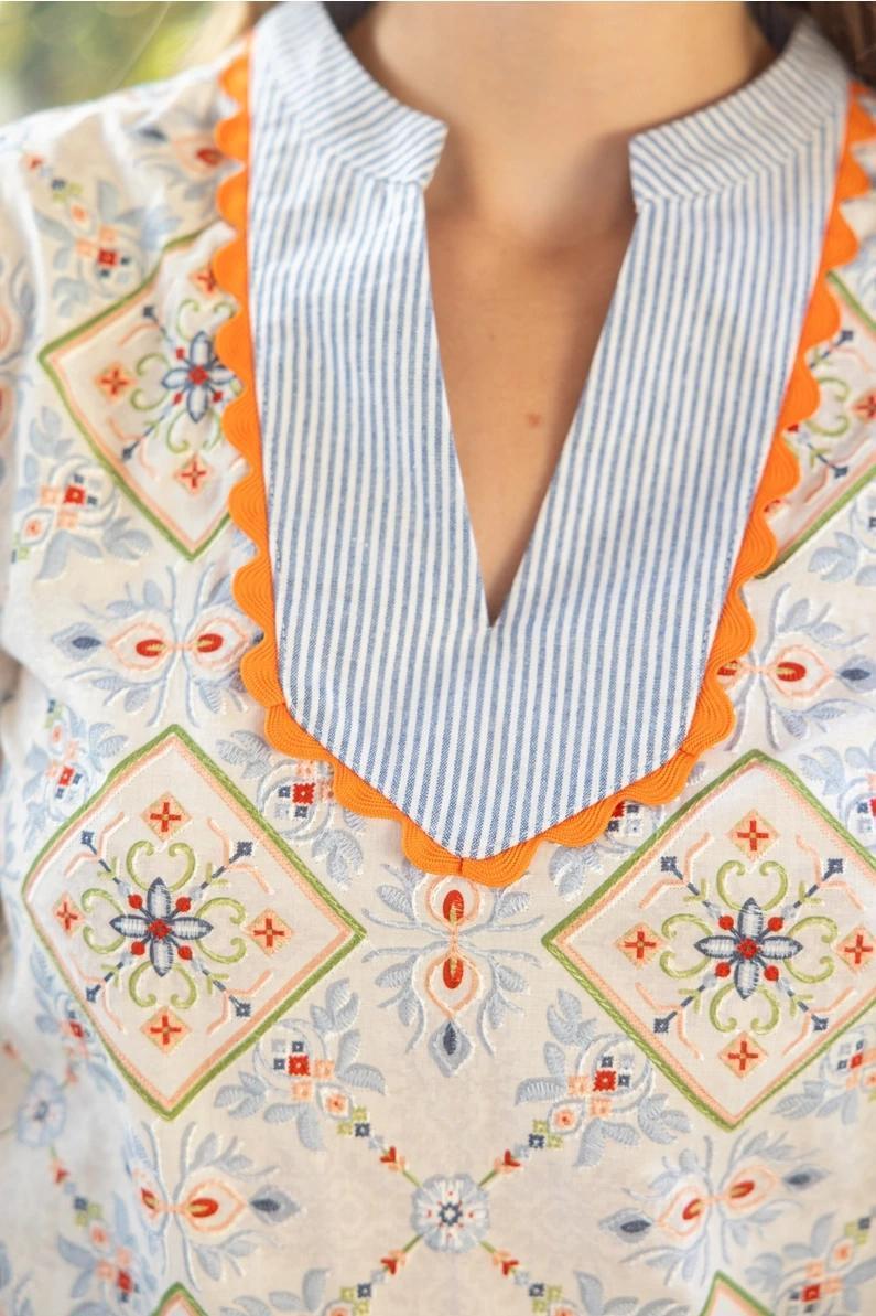 Slate Blue Wave Trimmed Top