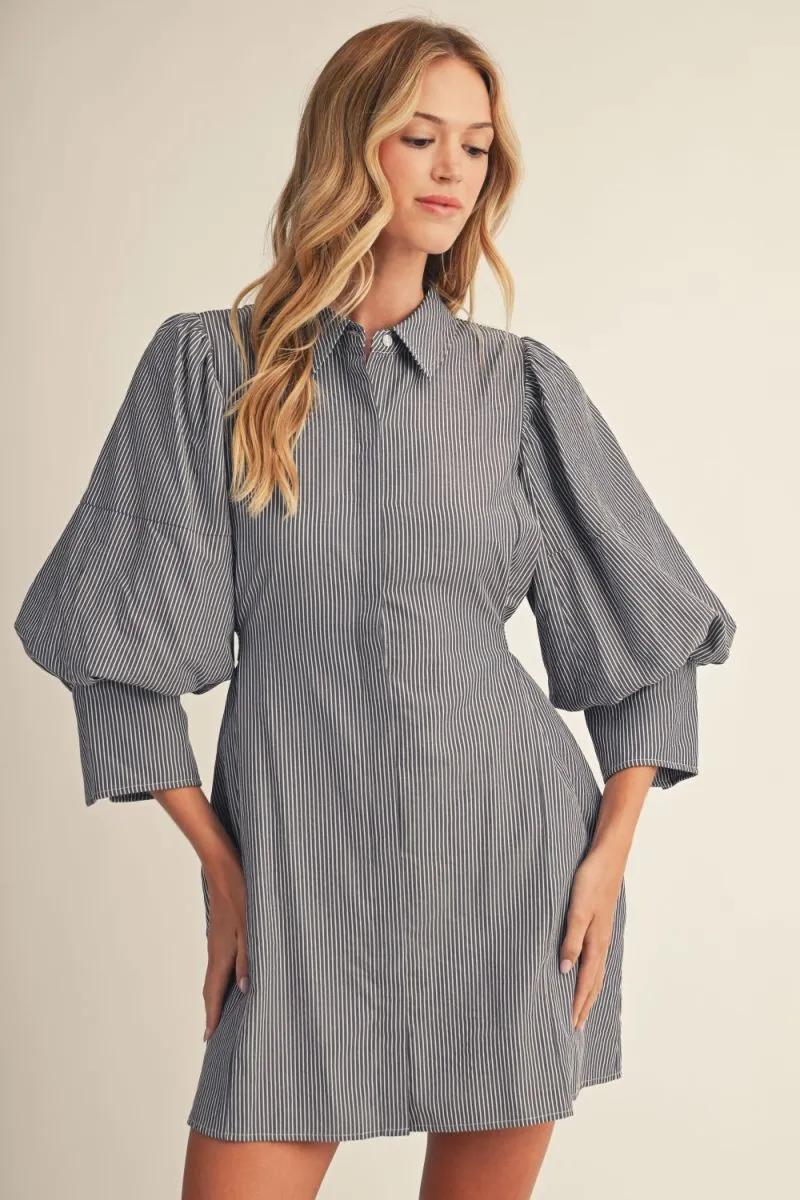 Denim Colored Pinstripe Dress