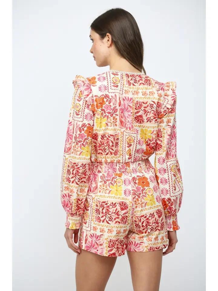 Ivory Multi Floral Patchwork Print Romper