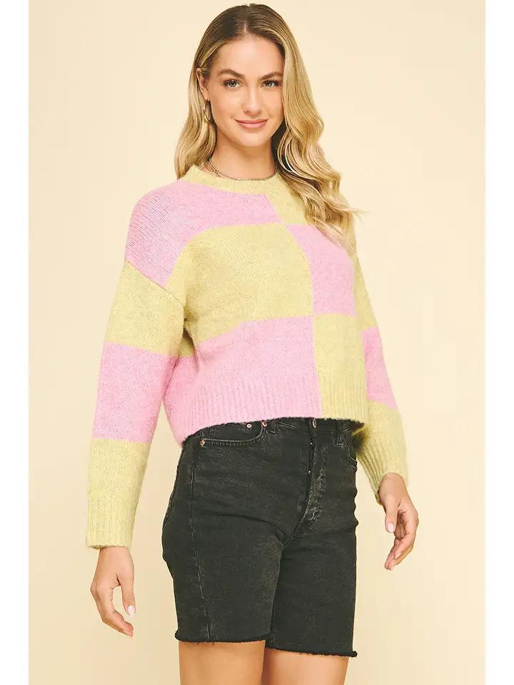 Yellow and Pink Colorblock Sweater