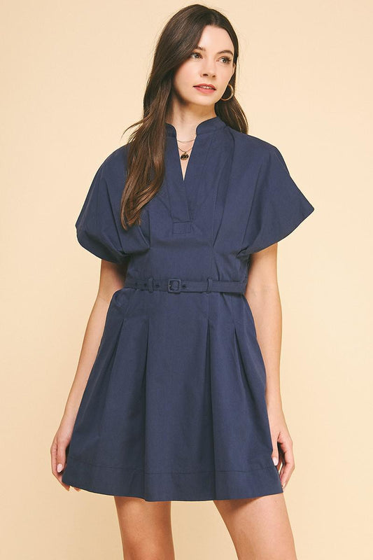 Navy Tucked Detail Mini