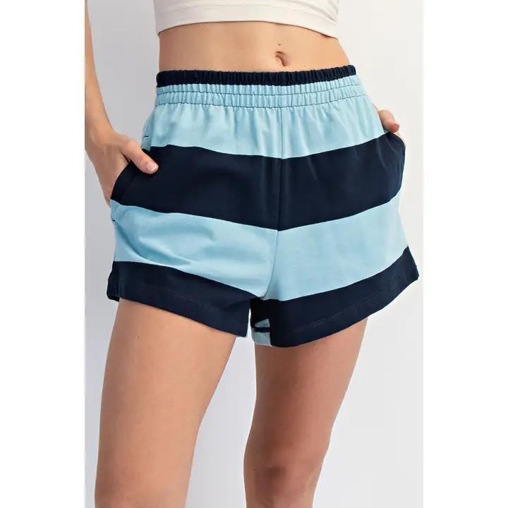 Navy and Sky blue Striped Short Set