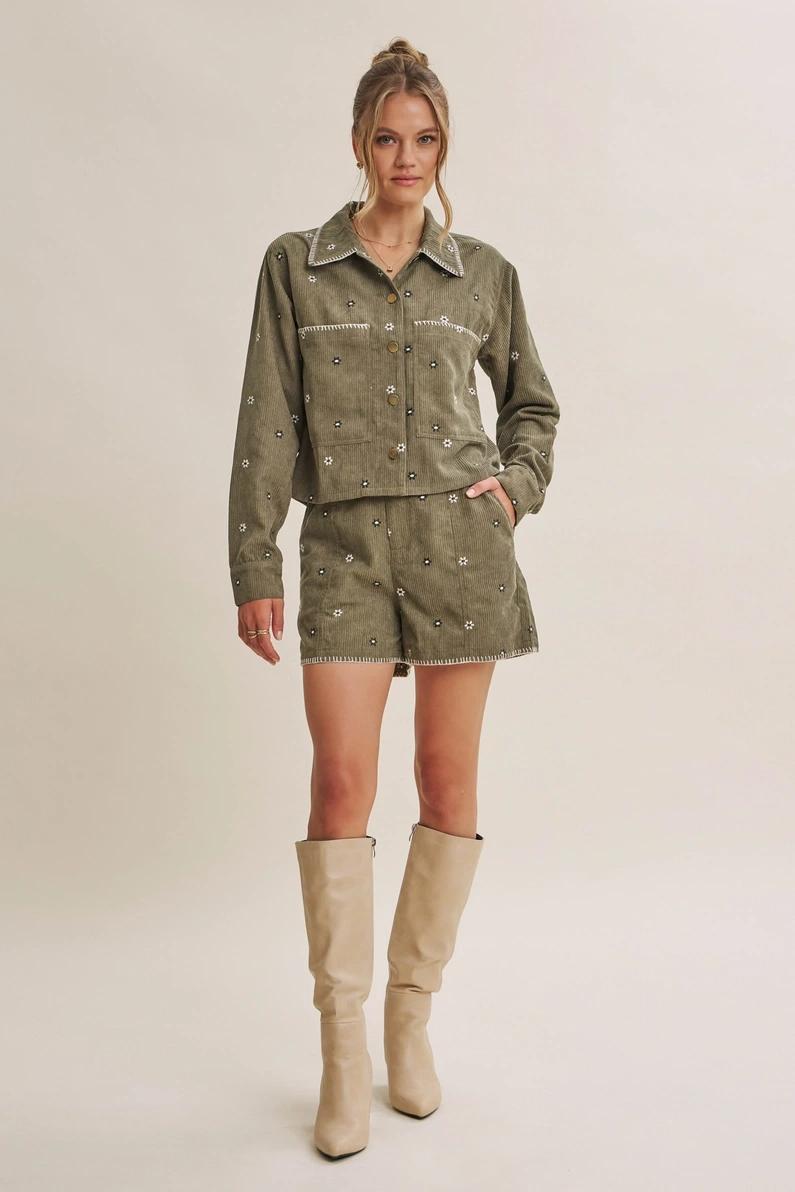 Olive Artisan Daisy Corduroy Jacket