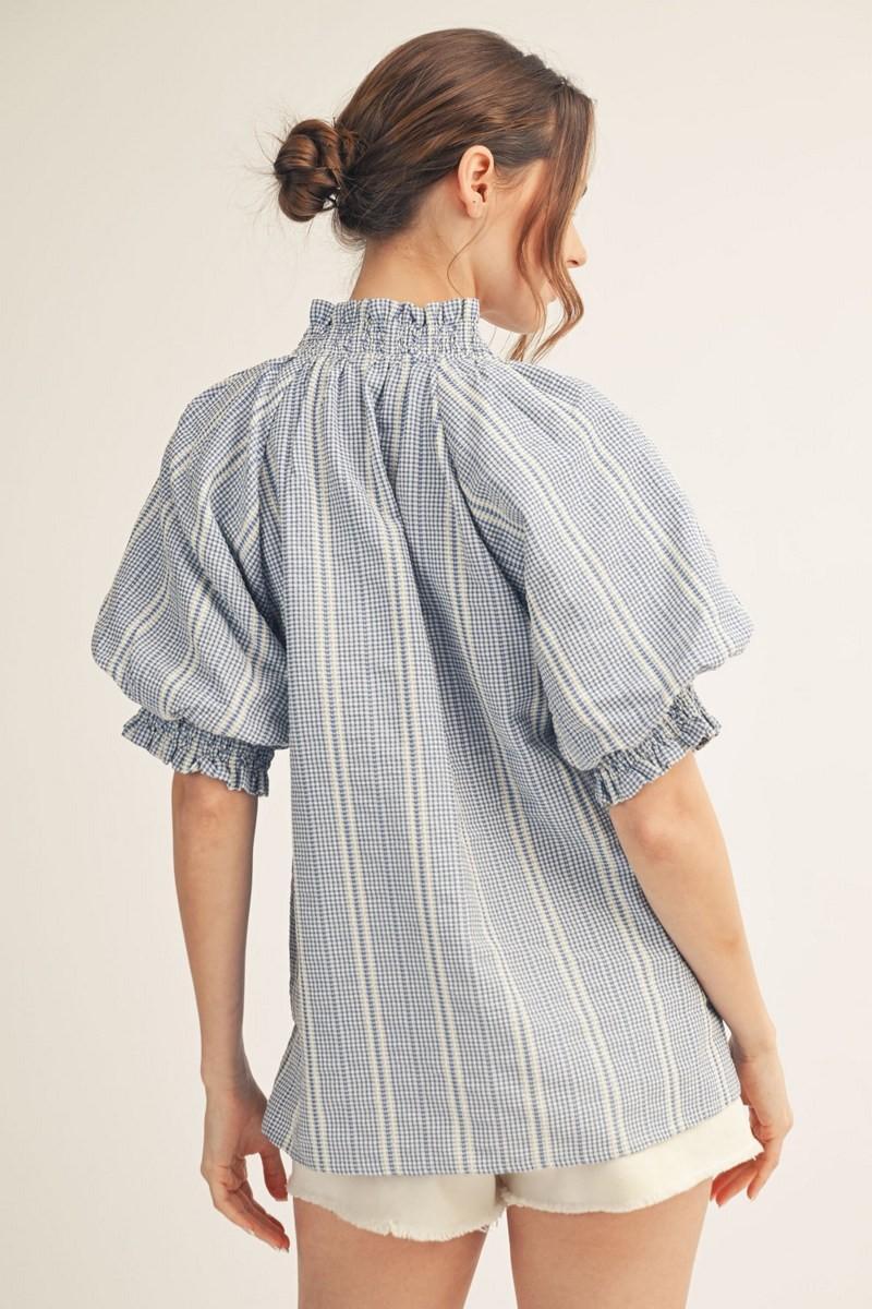 Blue and Cream Stripe Detail Top