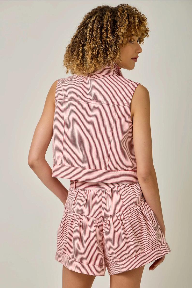 Red Railroad Stripe Front Tie Vest