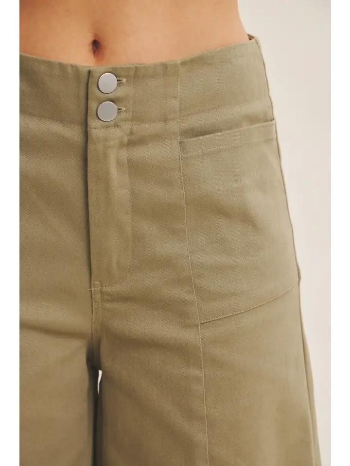 Light Olive Cropped Wide Leg Pants